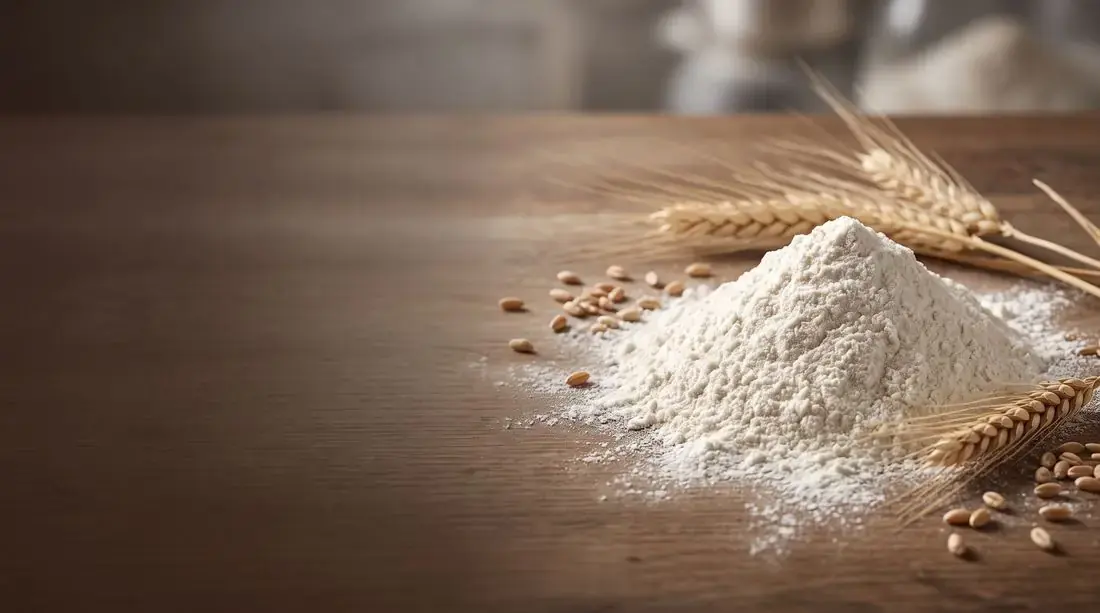 Milled flour with wheat grains