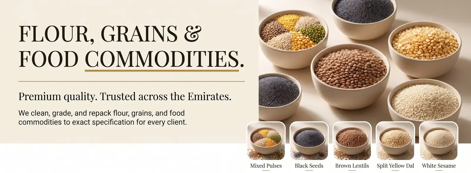 Flour, grains and food commodities of premium quality