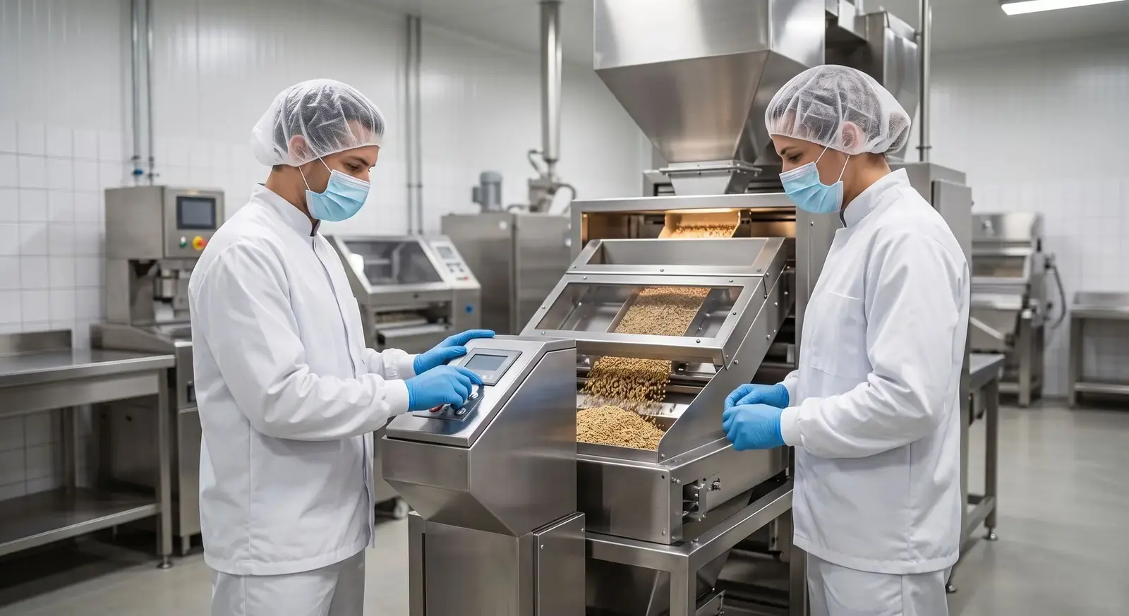 Clean stainless steel processing equipment maintained to food-safety standards