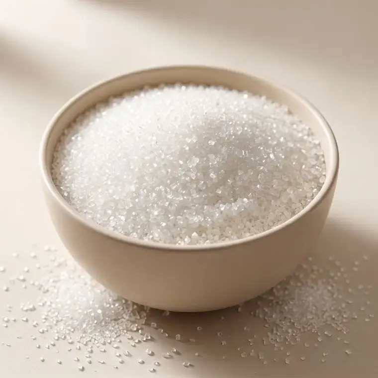 Refined white crystal sugar in a food-grade packing line