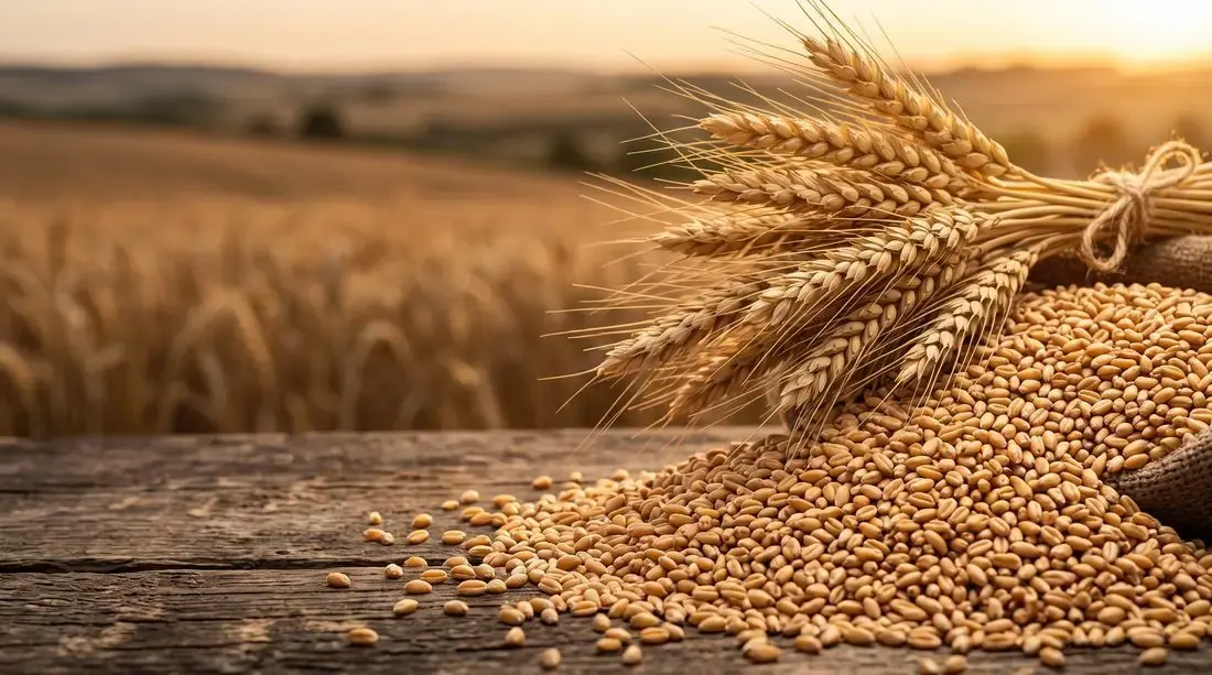 Golden wheat stalks and grain