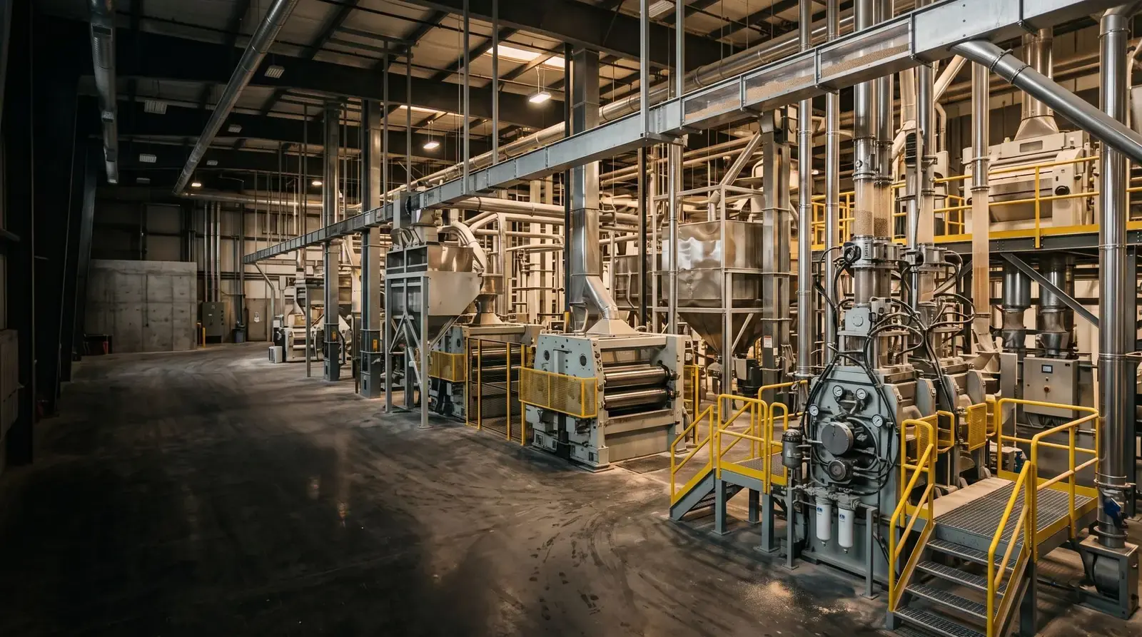Modern mill machinery inside the Silver Falcon processing facility